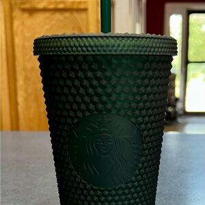 Starbucks Dark Green Textured Cup with Straw. 16 oz
